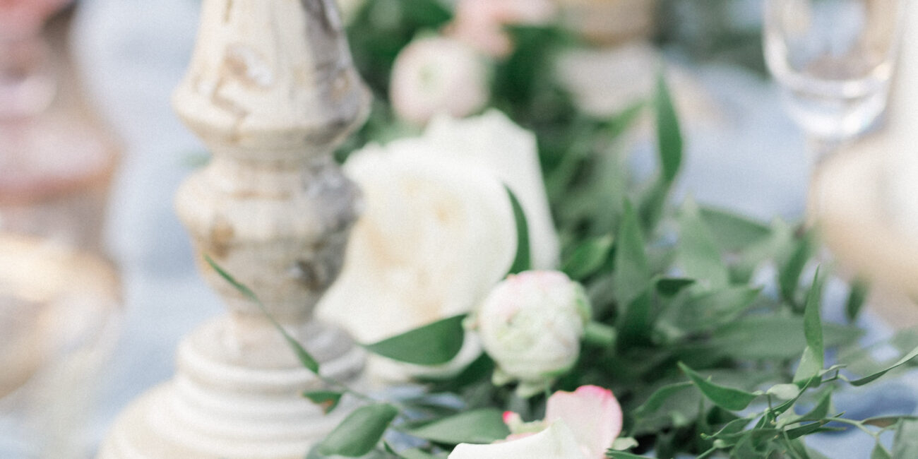 Fresh Greenery and rosse table runner Newport wedding flowers
